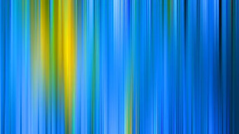 Abstrakte vertikale Streifen in Blau, Türkis und Grün mit einem leuchtend gelben Bereich links der Mitte, die Ränder verwischen zu weichen Farbverläufen.