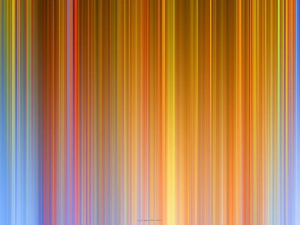 Abstrakte Komposition aus dicht nebeneinander stehenden, senkrechten Farblinien in Orange, Gelb, Braun und Blau, die zur Bildmitte hin heller werden.