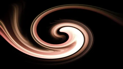 Abstrakter Strudel aus cremefarbenen und rosafarbenen Schlieren, die sich auf schwarzem Hintergrund spiralförmig um einen hellen Kern drehen.
