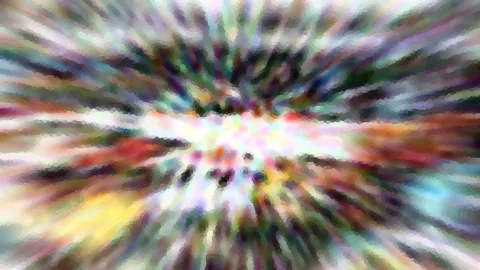 Abstrakte Komposition aus bunten Farbstrahlen, die von einer hellen, fast weißen Mitte radial nach außen laufen.