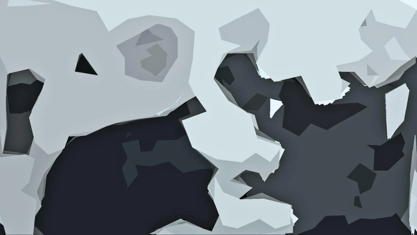 Abstrakte Komposition aus hellgrauen und anthrazitfarbenen polygonalen Flächen, die sich wie zerbrochenes Glas ineinanderschieben.