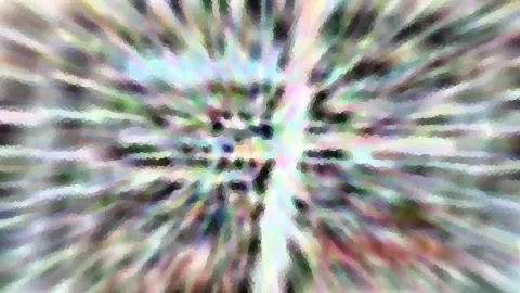 Abstraktes Bild mit bunten Streifen, die von der Mitte nach außen strahlen, verwischt und pixelig.