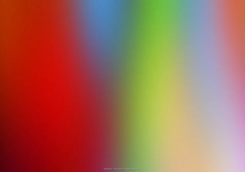 Weich verlaufende vertikale Farbstreifen von Rotorange über Rot, Blau und Grün bis Gelb, Beige und Lila.