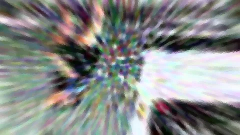 Abstrakte, pixelige Radialunschärfe mit bunten Farbstreifen, die von der Mitte nach außen laufen.