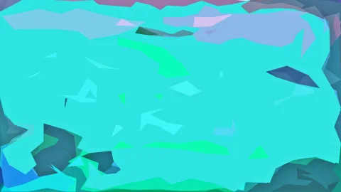 Abstrakte Komposition aus türkisen, grünen und blauvioletten Polygonflächen, am Rand dunkler und dichter.