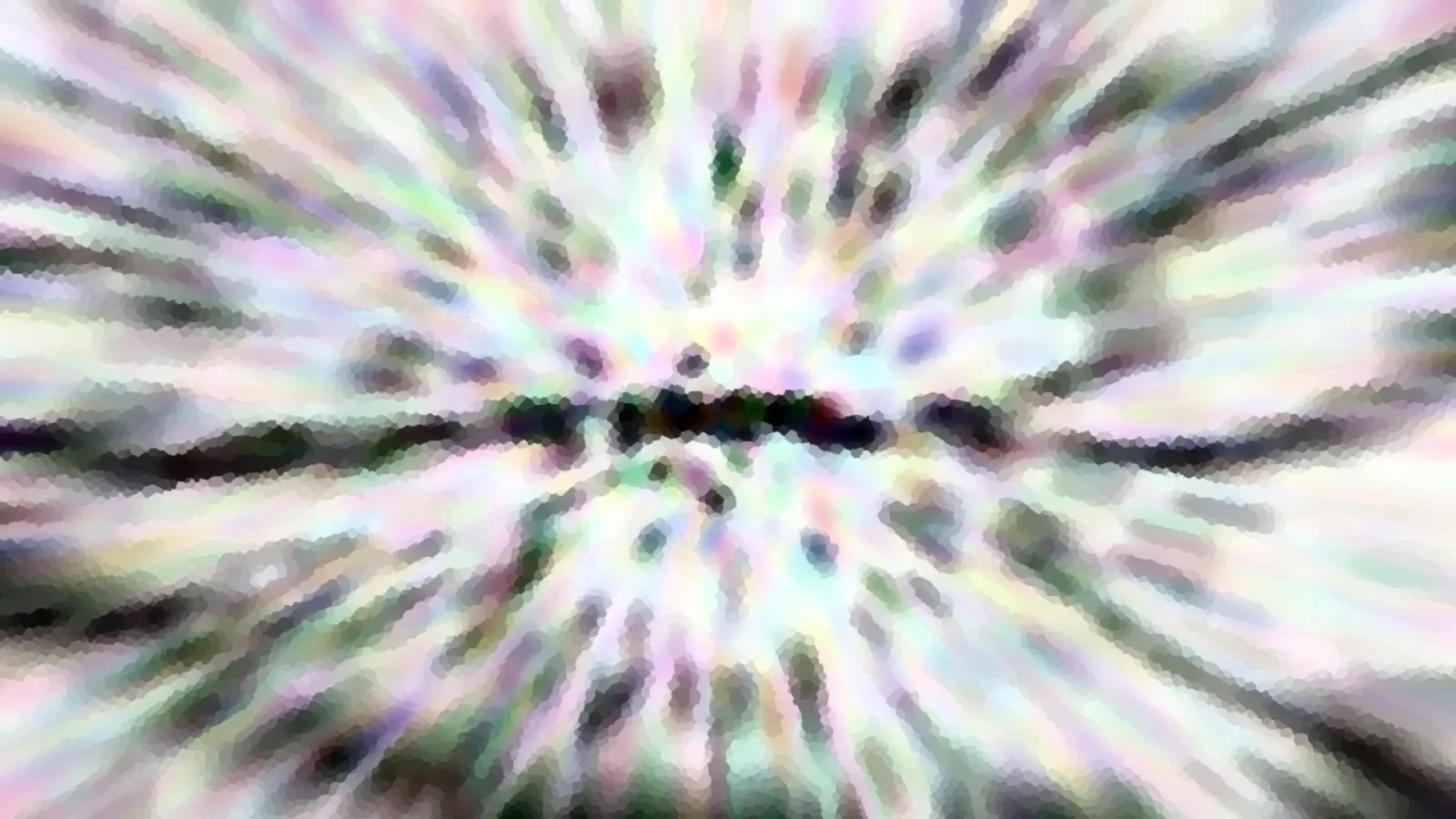 Abstraktes Bild mit pastellfarbenen Strahlen, die von einem dunklen Querstreifen in der Bildmitte nach außen laufen.