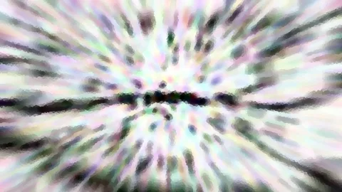 Abstraktes Bild mit pastellfarbenen Strahlen, die von einem dunklen Querstreifen in der Bildmitte nach außen laufen.