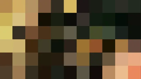 Mosaik aus quadratischen Farbfeldern in Ocker, Braun, Schwarz und Gelb, die ein unregelmäßiges Raster bilden.