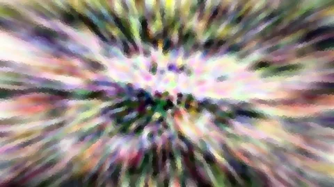 Abstrakte Farbschlieren laufen von einem hellen Zentrum nach außen, mosaikartig verpixelt.
