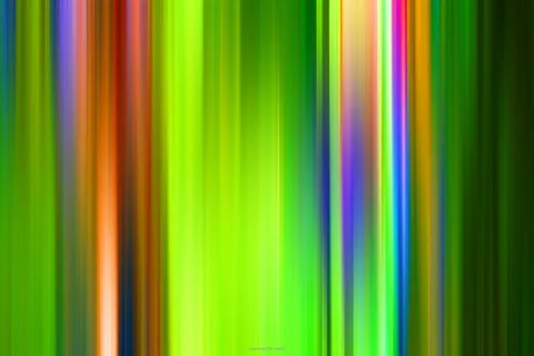 Abstraktes Bild aus vertikalen, unscharfen Streifen in Grün, Gelb, Orange, Violett und Blau, das in der Mitte am hellsten leuchtet.