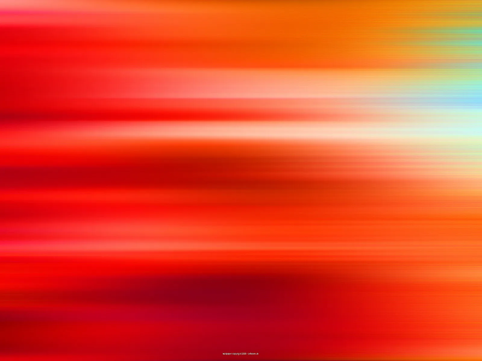 Abstrakte horizontale Schlieren in Rot, Orange und Gelb, rechts oben mit hellen Grün- und Blautönen, dazwischen weiche weiße Lichtbänder.
