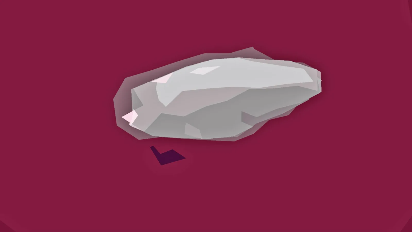 Graue, facettierte Form auf magentafarbenem Hintergrund, darunter ein kleiner dunkler Schatten.