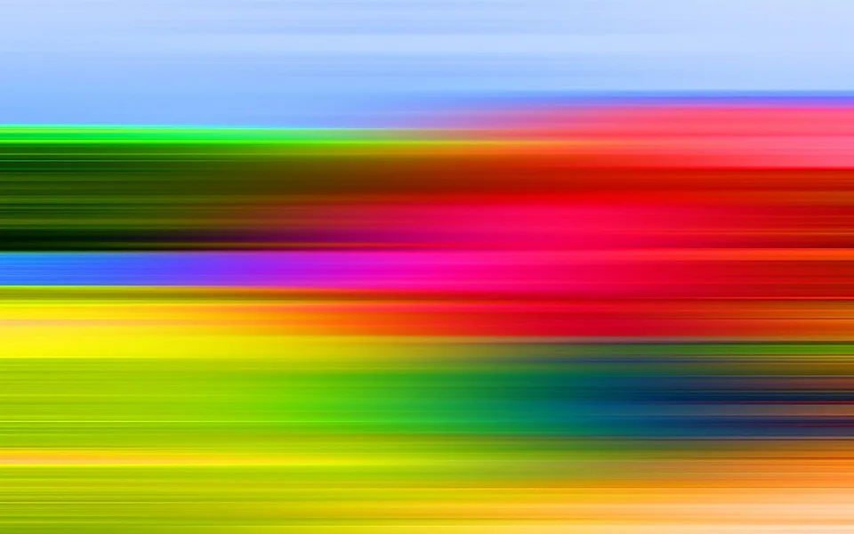 Abstrakte horizontale Streifen in Blau, Grün, Gelb, Rot und Magenta, nach rechts hin verwischt
