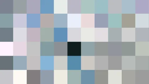 Raster aus kleinen grauen, blauen und pastellfarbenen Quadraten, mit einem fast schwarzen Quadrat etwa in der Bildmitte.