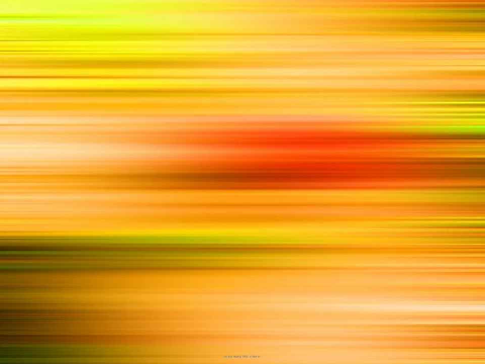 Abstrakte horizontale Streifen in Orange, Gelb und Hellgrün mit einem leuchtend roten Bereich in der Bildmitte.