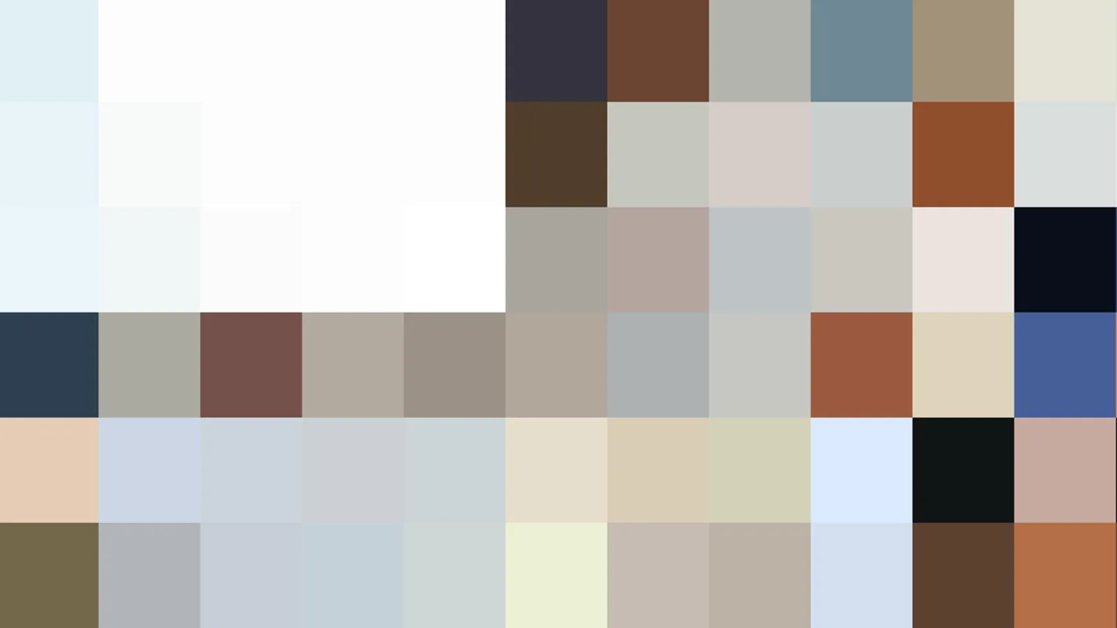 Raster aus farbigen Quadraten in Weiß, Grau, Braun, Blau und Anthrazit, im oberen Bereich viele helle Felder.
