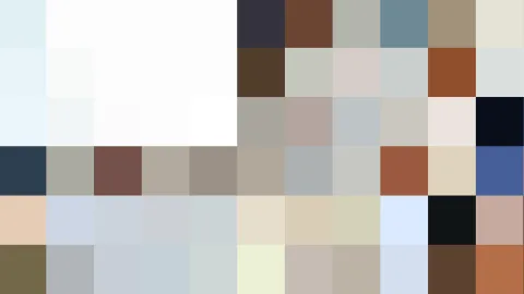 Raster aus farbigen Quadraten in Weiß, Grau, Braun, Blau und Anthrazit, im oberen Bereich viele helle Felder.
