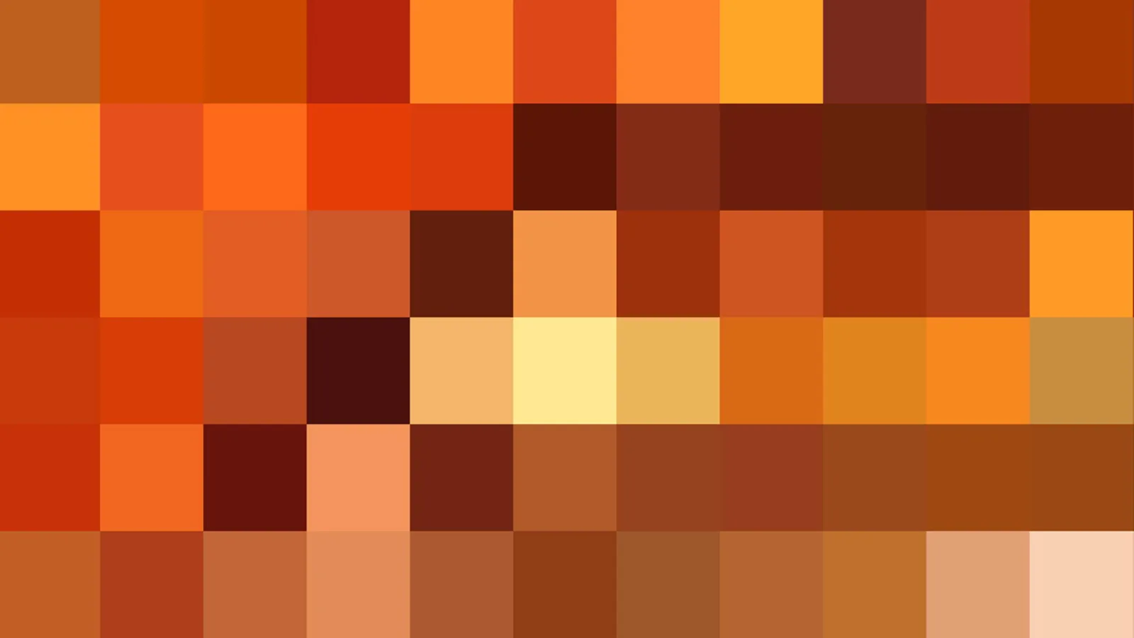 Abstraktes Muster aus quadratischen Pixelblöcken in Orange, Rot, Braun und Gelb, die von dunklem Rotbraun bis hellem Creme reichen.