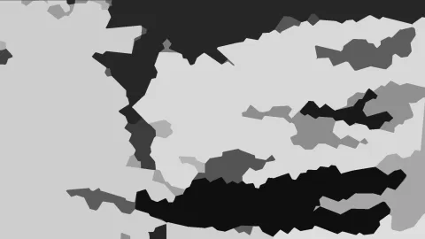 Abstrakte Komposition aus unregelm\u00e4\u00dfigen Fl\u00e4chen in Schwarz, Dunkelgrau, Mittelgrau und Hellgrau, links eine gro\u00dfe helle Fl\u00e4che.