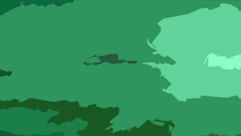 Abstrakte Komposition aus unregelmäßigen grünen Flächen in verschiedenen Smaragdtönen, dunkle Flächen unten, helle Flächen rechts.