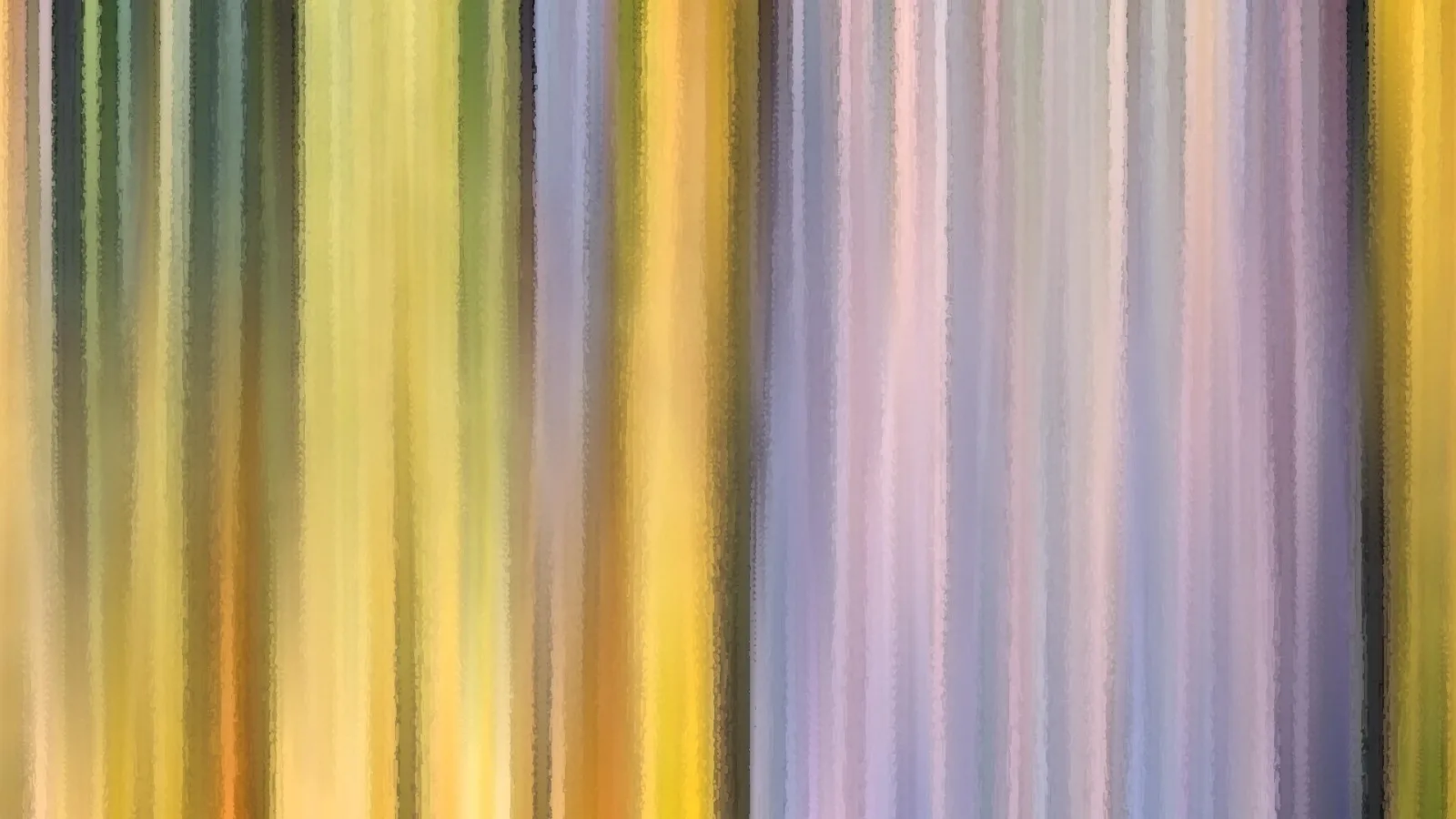 Abstraktes Bild aus senkrechten, weich verlaufenden Streifen in Gelb, Grün, Lavendel und Rosa, mit malerischer Textur.