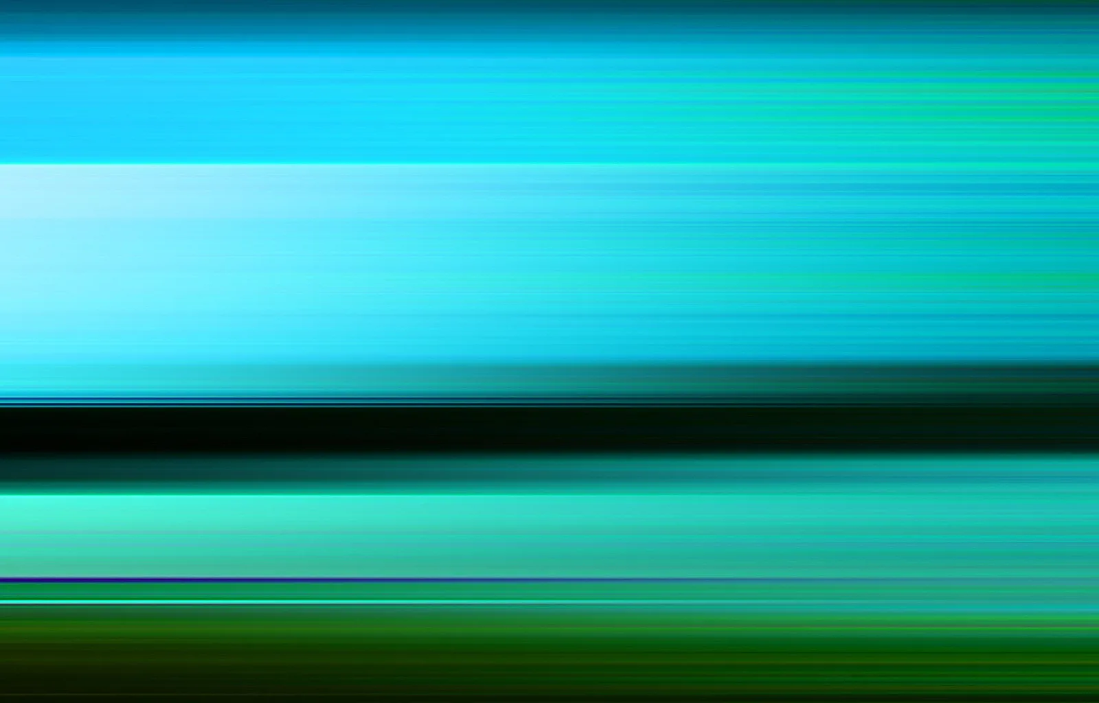 Abstrakte Komposition aus horizontal verwischten Streifen in Türkis, Hellblau, Grün und einem schwarzen Band in der Bildmitte.