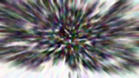 Abstrakte Komposition aus bunten Farbstreifen, die von einem hellen Zentrum radial nach außen laufen, mit blockartiger Pixelstruktur.