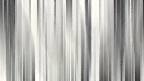 Abstraktes Bild aus vertikalen Streifen in Grau und Weiß mit malerisch verwischten Rändern.