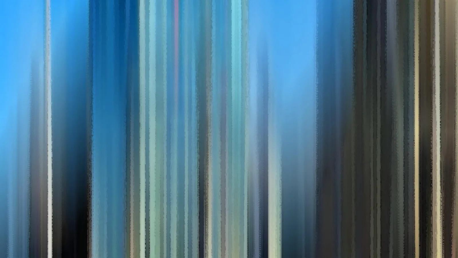 Abstraktes Bild aus senkrechten, verwischten Streifen in Blau, Türkis, Grau und Beige.