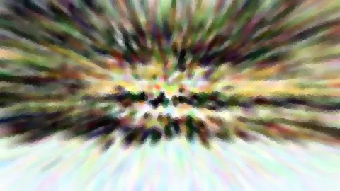 Abstraktes Bild mit bunten Streifen, die von der Mitte strahlenförmig nach außen laufen.