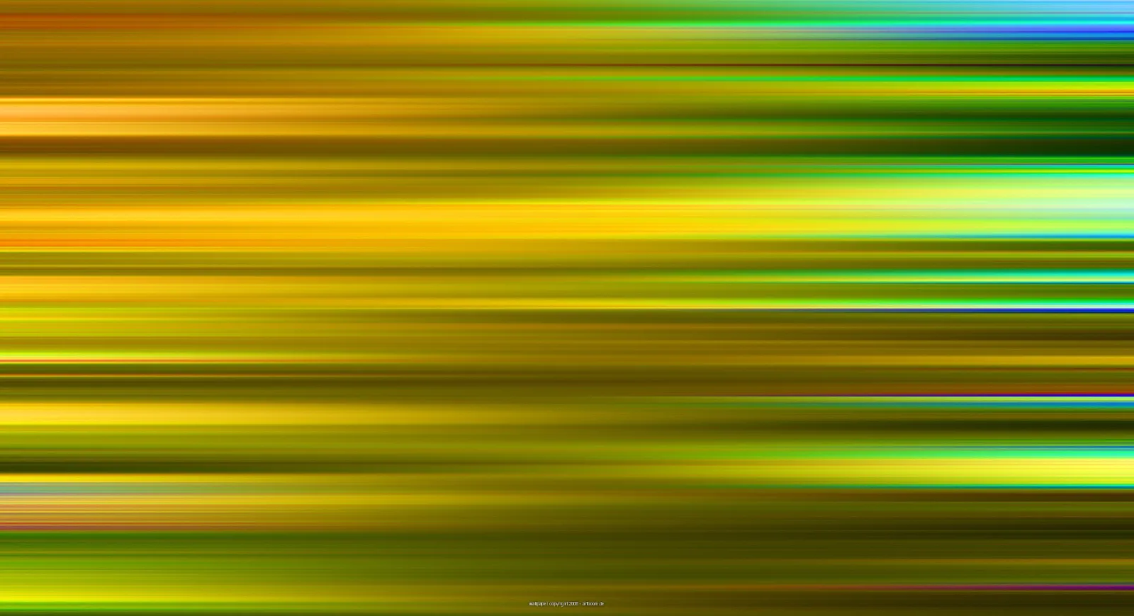 Abstraktes Bild aus horizontalen, verwischten Linien in Gelb, Grün und einzelnen Blau- und Rottönen, die von links nach rechts ineinander laufen.