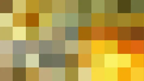 Abstraktes Mosaik aus quadratischen Pixelfeldern in Gelb, Ocker, Olivgrün, Braun und Orange, in einem Raster von etwa zehn mal sechs Feldern.
