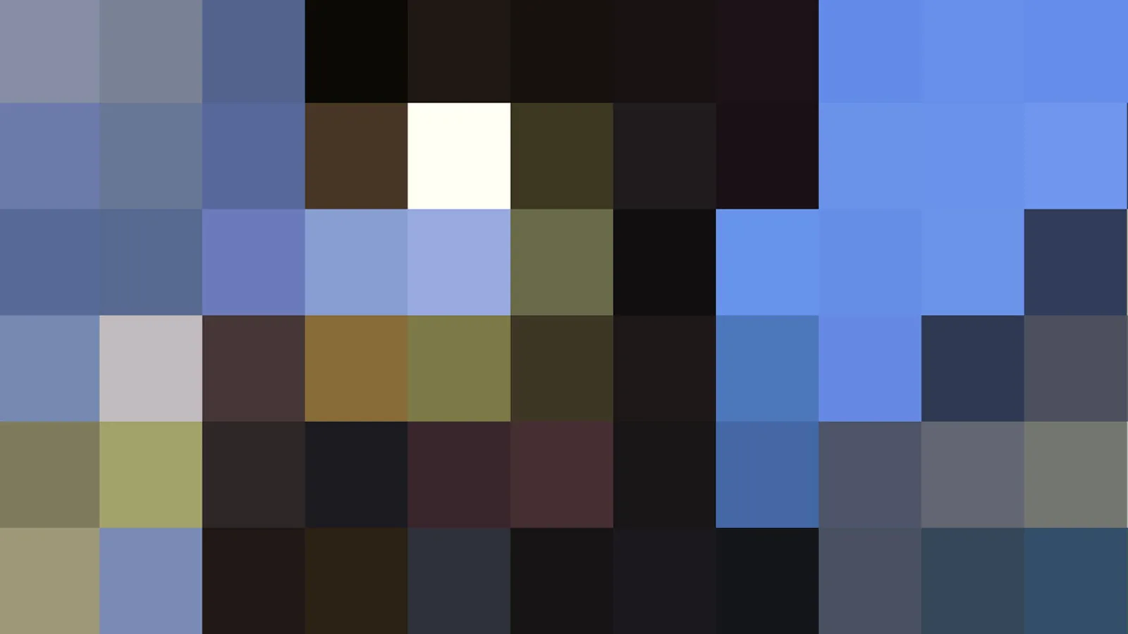 Abstraktes Mosaik aus quadratischen Pixelblöcken in Blau-, Grau- und Schwarztönen, in einem Raster angeordnet.