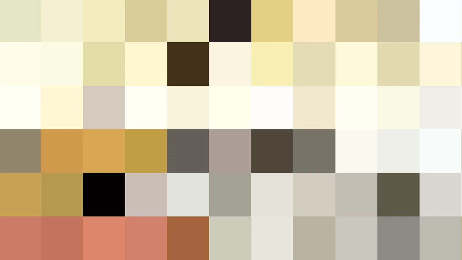 Raster aus kleinen, rechteckigen Farbfeldern in Beige, Gelb, Grau, Braun, Schwarz und Terrakotta, ohne erkennbares Motiv.