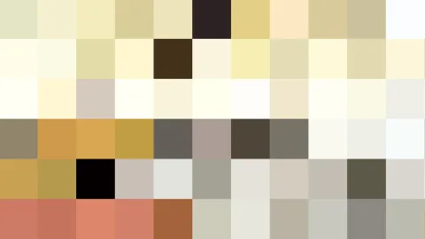 Raster aus kleinen, rechteckigen Farbfeldern in Beige, Gelb, Grau, Braun, Schwarz und Terrakotta, ohne erkennbares Motiv.