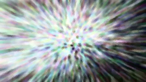Abstrakte Komposition aus pastellfarbenen Streifen, die von einem hellen Zentrum radial nach außen verlaufen und wie eine Explosion wirken.