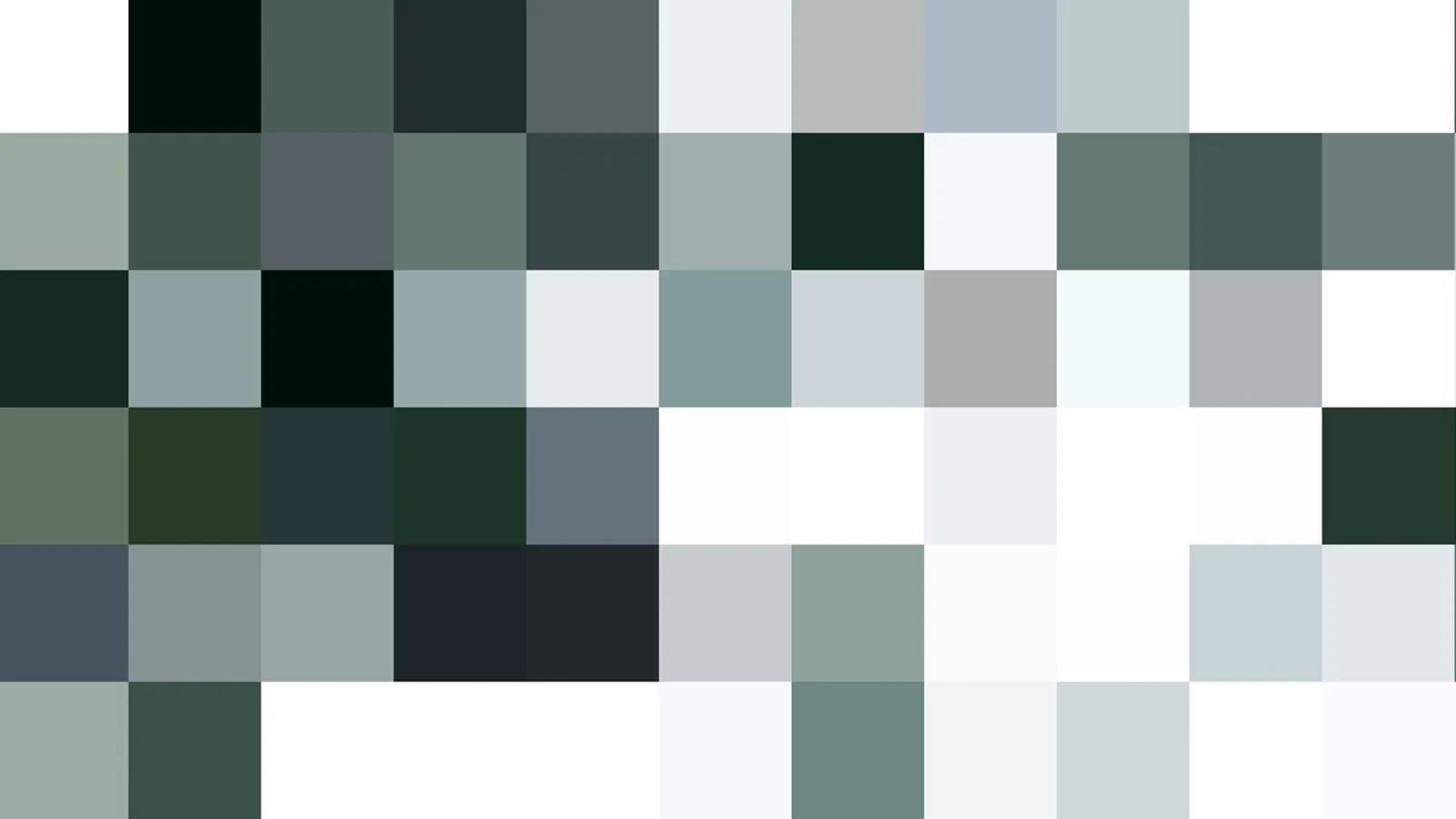 Quadratisches Pixelmosaik aus grauen, weißen, dunkelgrünen und schwarzen Feldern in einem Raster