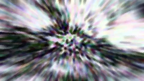 Abstrakte Komposition aus radial von der Mitte nach außen laufenden Schlieren in Weiß, Violett und Grün