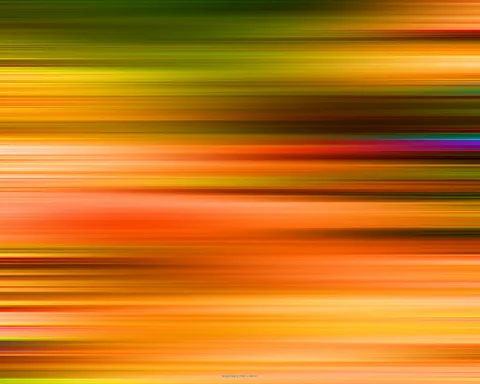Abstrakte horizontale Streifen in Orange, Gelb, Grün und Braun mit einzelnen roten und violetten Akzenten, wie eine Bewegungsunschärfe.