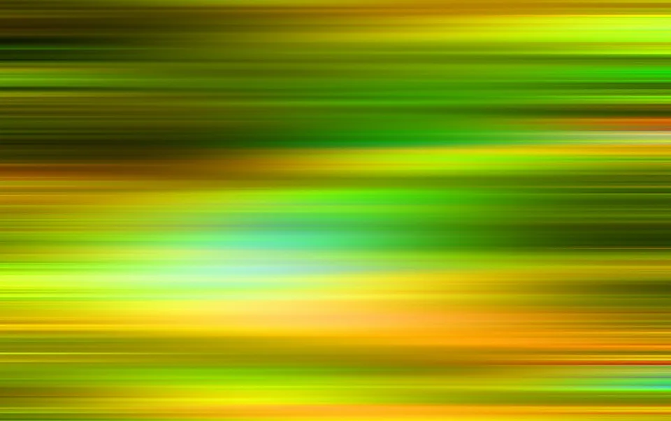 Abstrakte horizontale Streifen in Grün, Gelb und Orange, die in unterschiedlicher Unschärfe ineinanderlaufen.