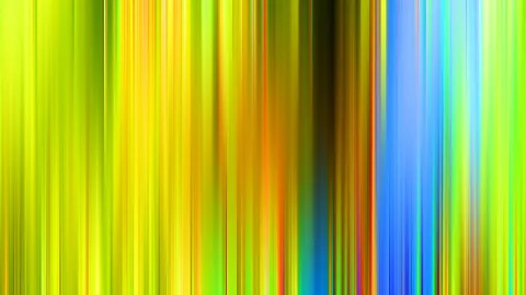 Abstrakte vertikale Streifen in Gelb, Grün, Orange und Blau, die dicht nebeneinander verlaufen und an einen verwischten Lichteffekt erinnern.