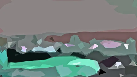 Abstrakte Komposition aus kantigen, überlappenden Flächen in Grau, Mint, Rosa und Schwarz, oben eine große graue Fläche, unten ein leuchtend mintgrünes Band.