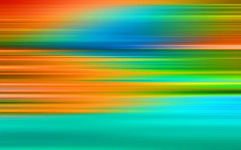 Horizontal verlaufende, unscharfe Streifen in Orange, Gelb, Grün, Blau und Türkis, dicht übereinander angeordnet.
