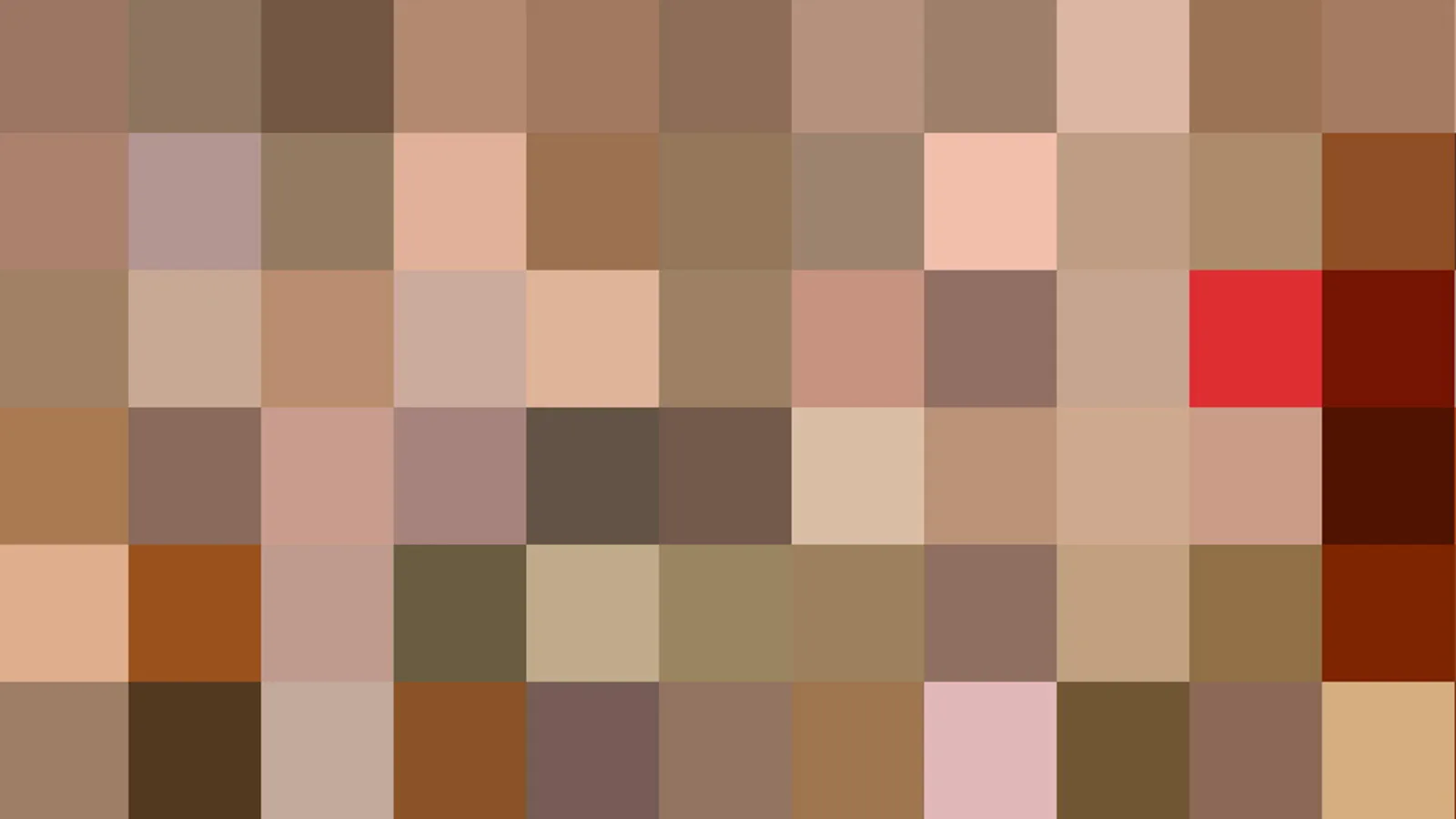 Pixelmosaik aus quadratischen Feldern in Braun-, Beige- und Rosatönen, im oberen rechten Bereich ein leuchtend rotes Feld.