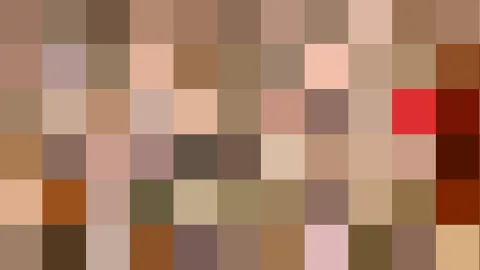 Pixelmosaik aus quadratischen Feldern in Braun-, Beige- und Rosatönen, im oberen rechten Bereich ein leuchtend rotes Feld.