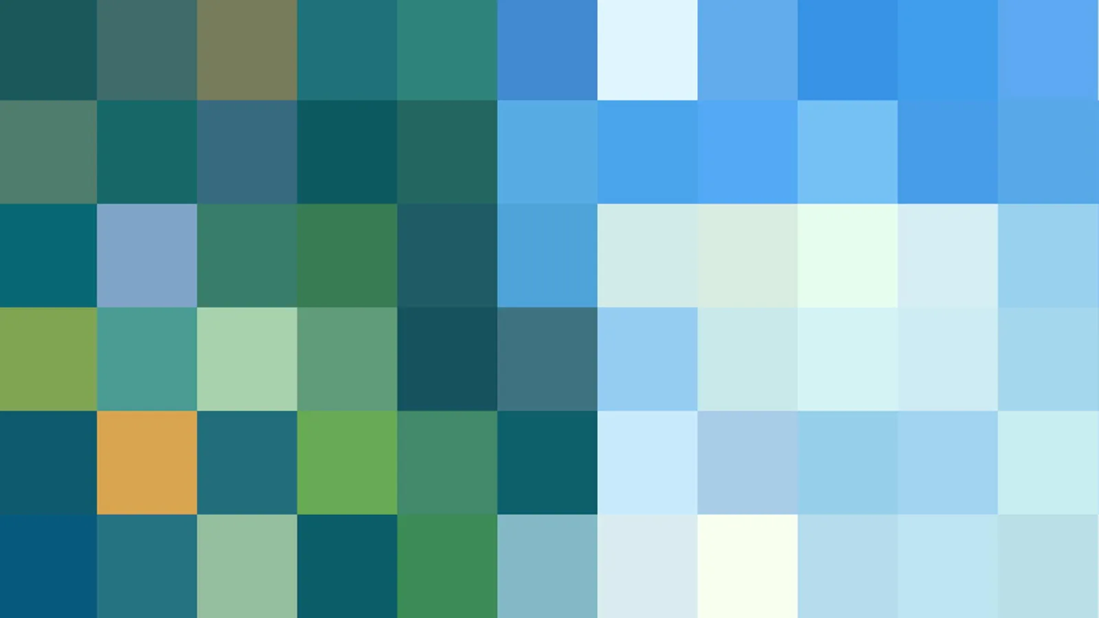 Abstraktes Mosaik aus quadratischen Farbfeldern in Petrol, Grün und Hellblau