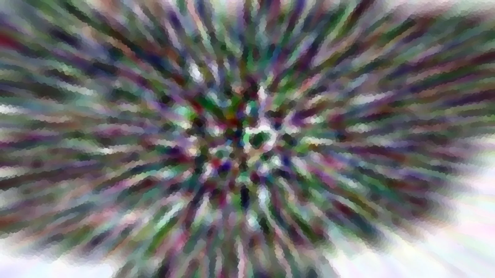 Abstraktes Bild mit farbigen Streifen, die von einem Zentrum in der Mitte nach außen strahlen, grob gepixelt.