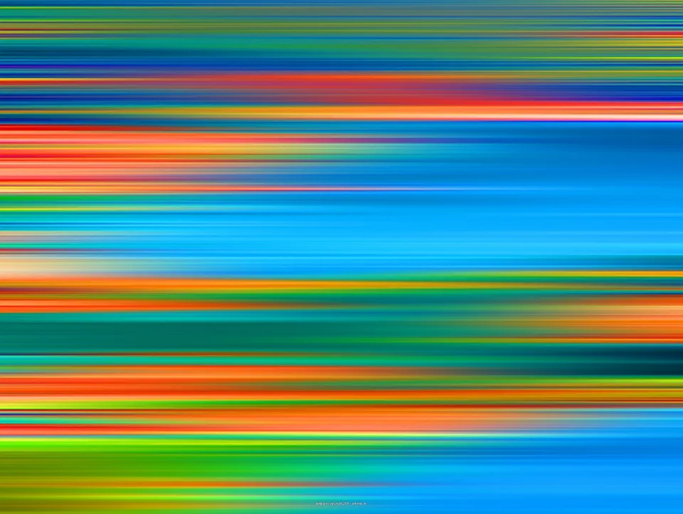 Abstrakte, horizontale Streifen in Blau, Orange, Grün und Türkis, die waagerecht über das Bild verlaufen.