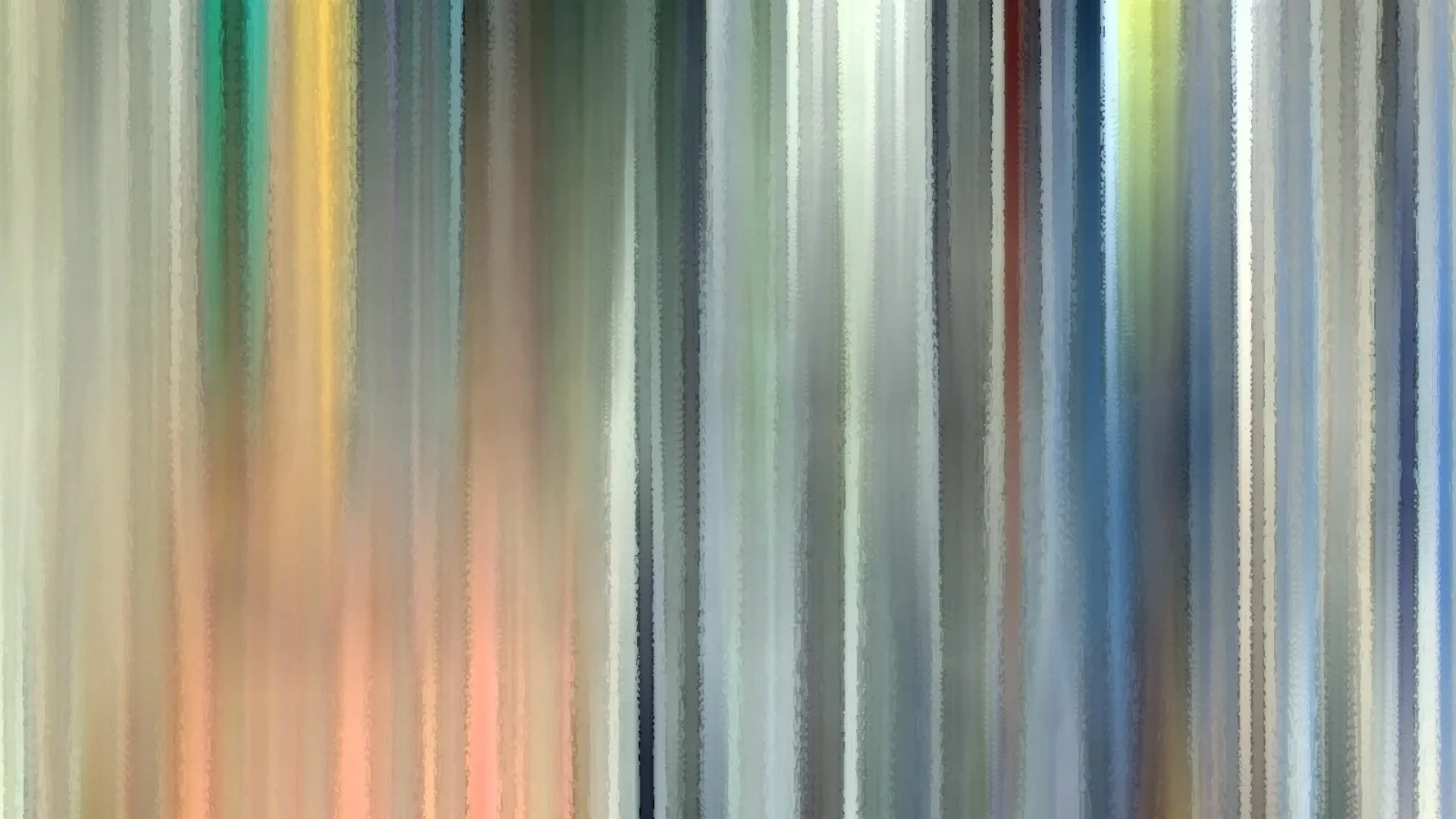 Abstraktes Bild aus senkrechten, verwischten Streifen in Grau, Beige, Blau, Orange und Grün