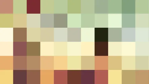 Ein Raster aus farbigen Quadraten in Grün, Gelb, Beige, Rot und Braun, ohne erkennbares Motiv.